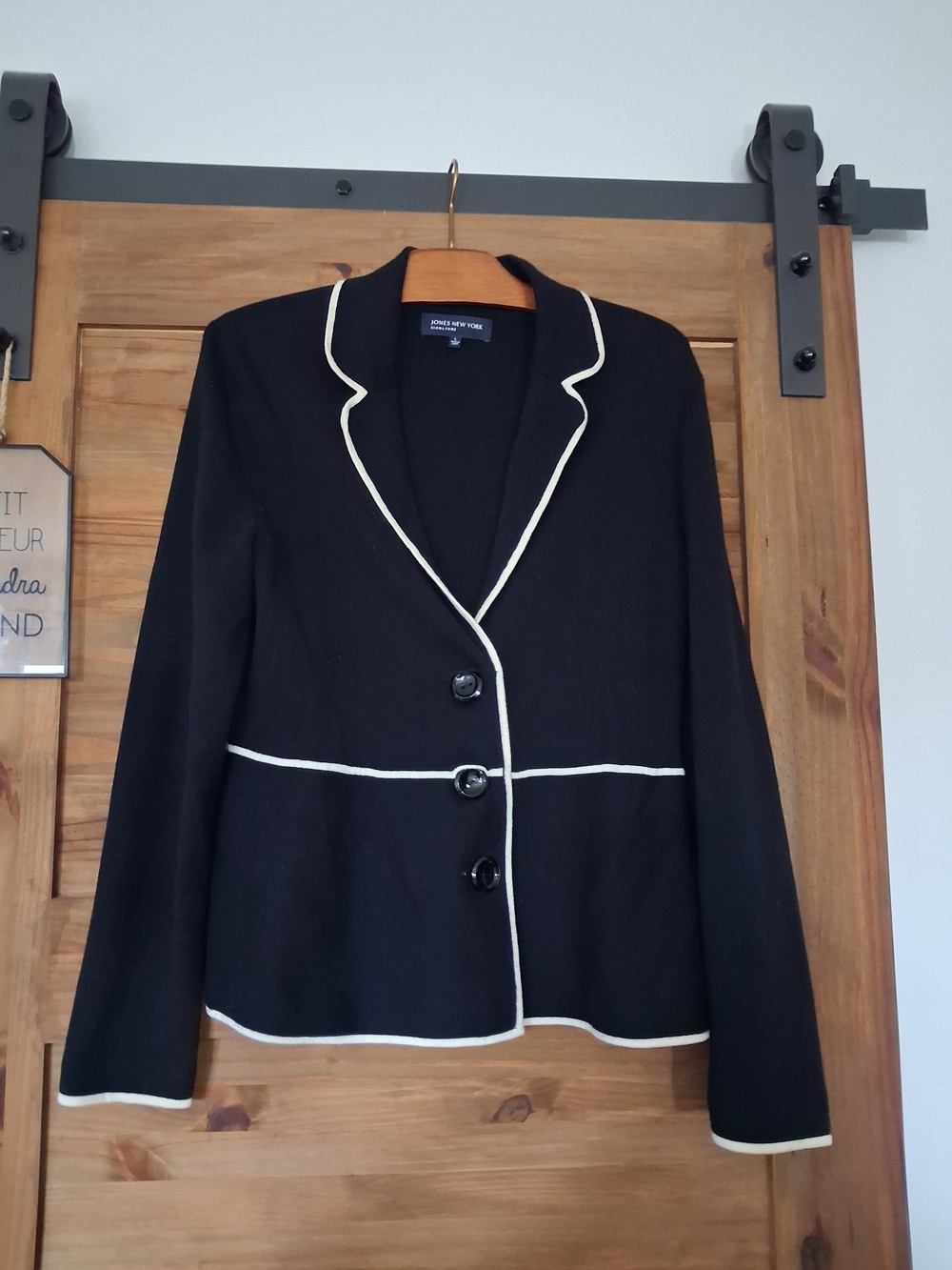 Jones New York Black Piped Blazer Jacket Large